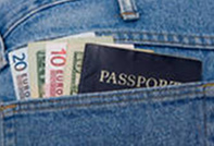 Passport and currency in back pocket